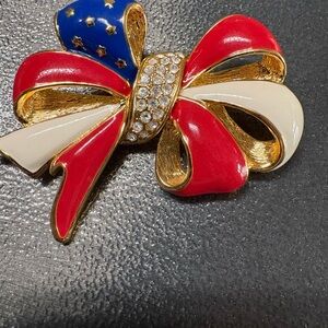 Joan Rivers Enameled Patriotic Bow Brooch